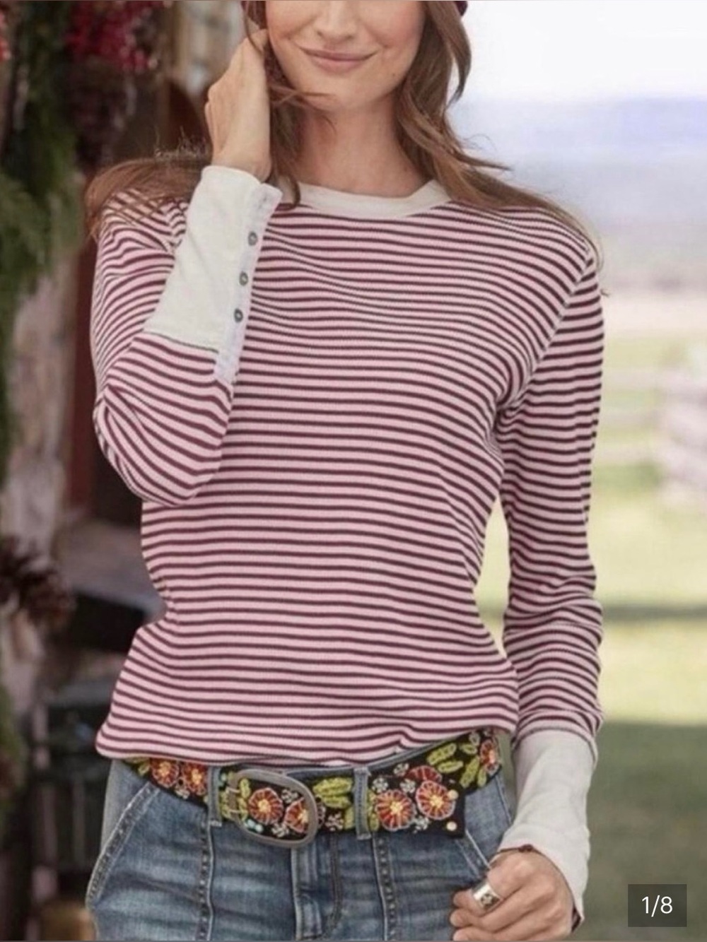 Sundance Stripe Elemental Thermal Long Sleeve Top. Red/Cream.